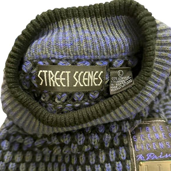 VTG 90s Street Scenes Licence to Drive Chunky Knit Leather Details Blue Purple - Picture 4 of 10